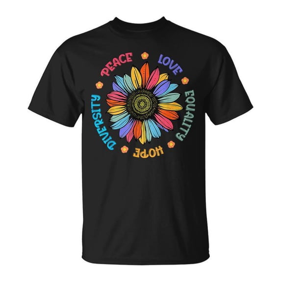 Peace Love Equality Hope Diversity Sunflower 2024 T-Shirt - Unisex Adult Sizes S-5XL - Inspirational Graphic Tee for Men & Women - Positive Message Apparel
