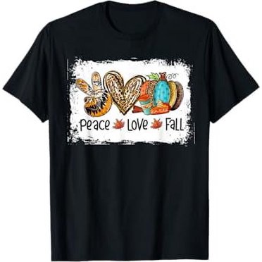 Peace Love Fall Autumn Leopard Heart Pumpkin Thanksgiving T-Shirt