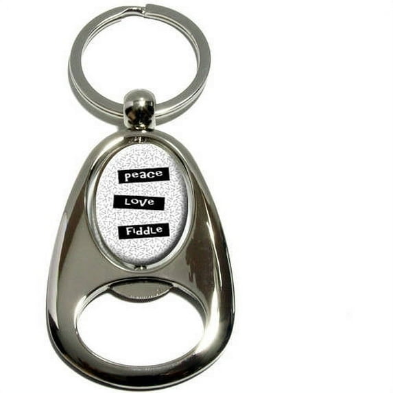 Peace Love Fiddle, Chrome Plated Metal Spinning Oval Design Bottle Opener Keychain Key Ring