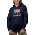 thumbnail image 1 of Peace, Love & Freedom, 90s Retro 4th of July Merch Gift, Navy Blue Hooded Sweatshirt or Hoodie, Medium, 1 of 5