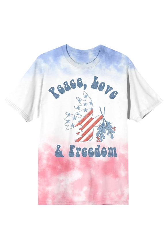 Peace Love & Freedom Eagle Adult Americana Wash Crew Neck Short Sleeve T-shirt-Medium