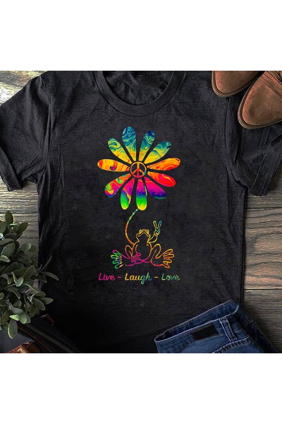 Peace Love Frog Hippie Flower Daisy Gift T-Shirt - Hippie Shirt, Hippie Soul Shirt, Peace Shirt, Hippie.