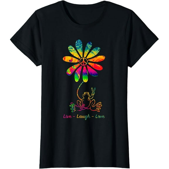 Peace Love Frog Hippie Flower Daisy Gift T-Shirt