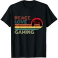 thumbnail image 1 of Peace Love Gaming Retro Vintage Striped Sunset Gamer T-Shirt Black Medium, 1 of 4
