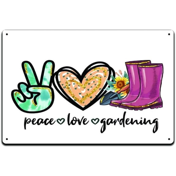Peace Love Gardening 12 X 8 Inch Metal Sign Waterproof Sunflower Garden Indoor Outdoor Patio Yard Wall Dcor Plants House Home Flowerbed Glitter Boots MS023, 8 x 12 Inch