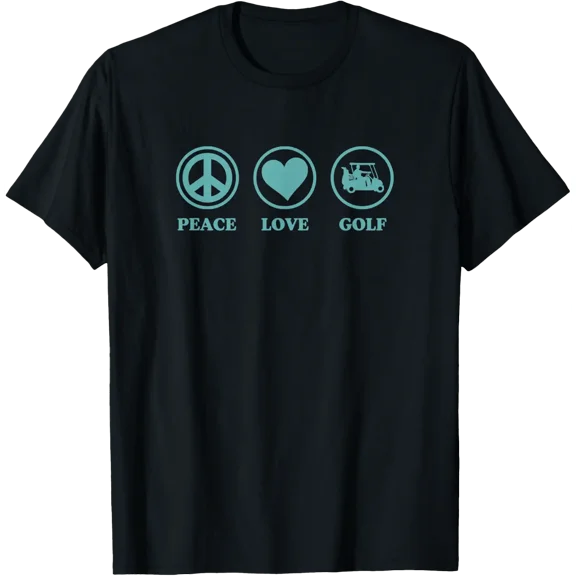 Peace Love Golf Peace Sign Heart Symbol Golf Cart Trendy T-Shirt Size S-5XL