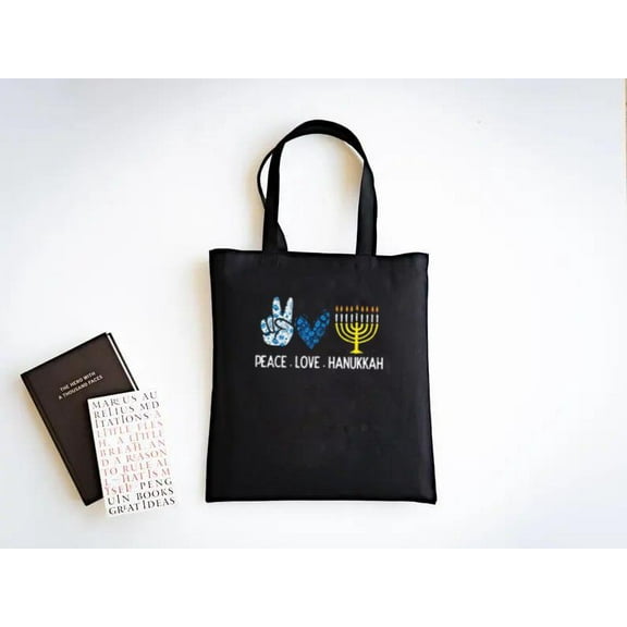 Peace Love Hanukkah Funny Retro Chanukah Jewish Cute Holiday Gift, Tote Bag Unisex