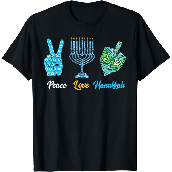 Peace Love Hanukkah Jewish Menorah Chanukah Retro Peace Sign T-Shirt