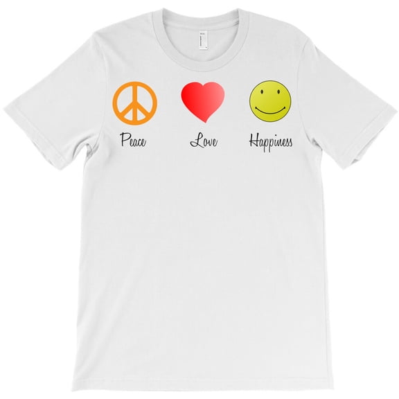 Peace Love Happiness Themed Inspirational and Hippie Graphic Design G36557 Unisex T-Shirt, Up to Size 5XL