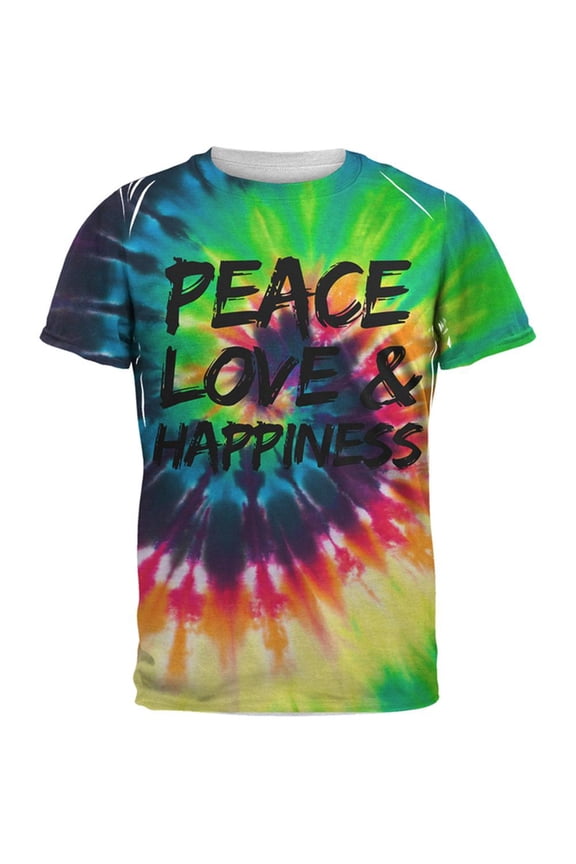 Peace Love & Happiness Tie Dye All Over Adult T-Shirt - 2X-Large