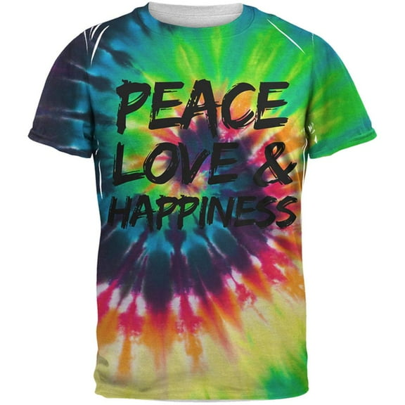 Peace Love & Happiness Tie Dye All Over Adult T-Shirt - Medium