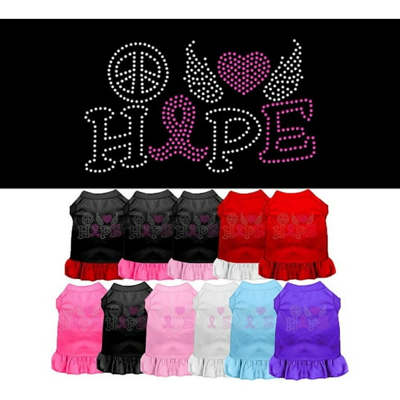 Rhinestone Pet Dog Cat Dress Rhinestone, "Peace Love Hope Breast Cancer"