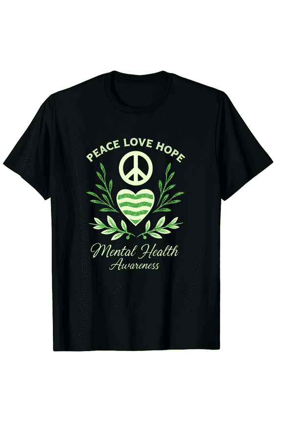 Peace Love Hope Peace Sign Hand Mental Health Awareness Graphic Black T-Shirt for Men and Women