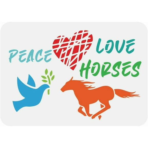 Peace Love and Horse Stencil 8.3x11.7inch Dove of Peace Painting Stencil Galloping Horse Drawing Template Plastic Craft Stencil for Painting on Wall Wood Furniture DIY Home Decoration Mixed Color
