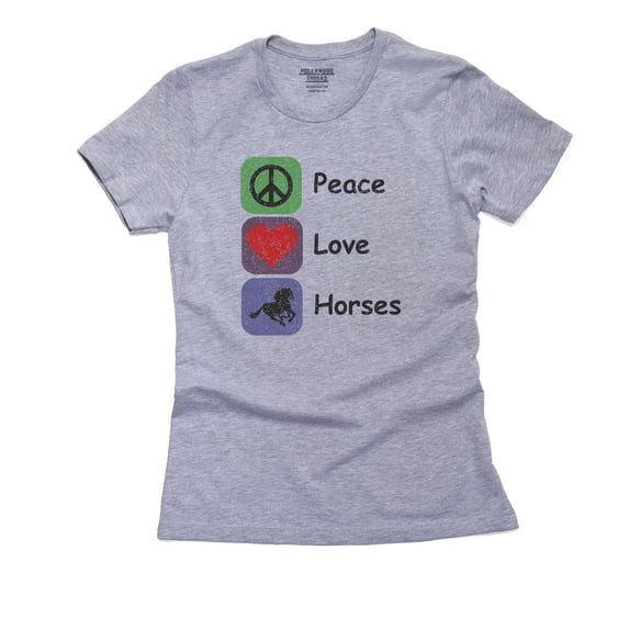 Peace Love Horses Equestrian Riding Women's Cotton Grey T-Shirt