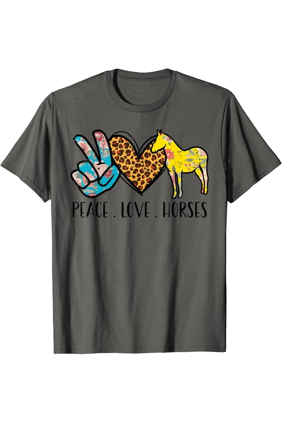 Peace Love Horses Riding Equestrian Gypsy Hippie Women Girls T-Shirt