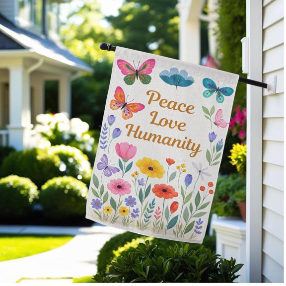 Peace Love Humanity Garden Flag, Inspirational Floral Yard Decor, Positive Quote Outdoor Flag, Spring Summer Welcome Porch Banner
