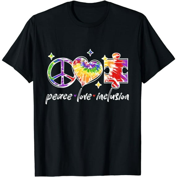 Peace Love Inclusion Rainbow Tie Dye Autism Awareness Month T-Shirt