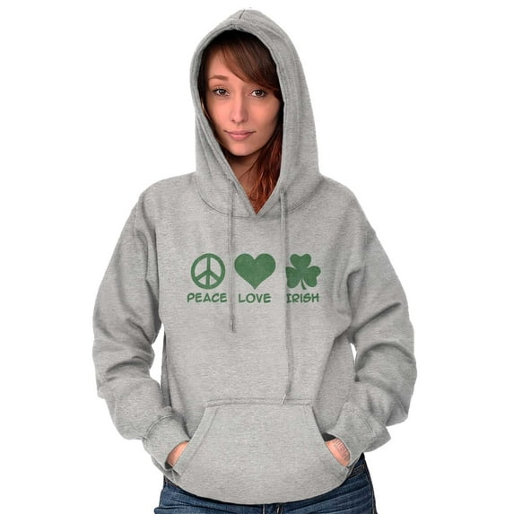 Peace Love Irish St Pattys Day Clover Hoodie Sweatshirt Women Brisco Brands S