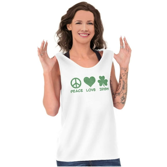 Peace Love Irish St Pattys Day Clover Womens Plus Size Graphic Tank Top Brisco Brands 3X