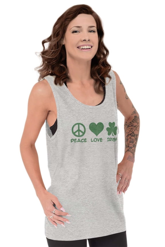 Peace Love Irish St Pattys Day Clover Tank Top Tee Shirt Women Brisco Brands M