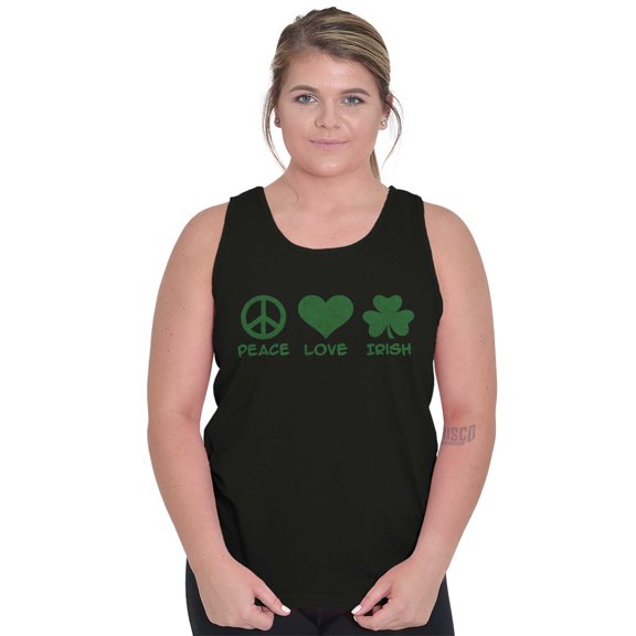 Peace Love Irish St Pattys Day Clover Tank Top Tee Shirt Women Brisco Brands S