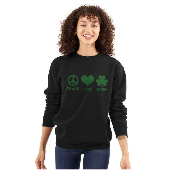 Peace Love Irish St Pattys Day Clover Women Crewneck Sweatshirt Brisco Brands L