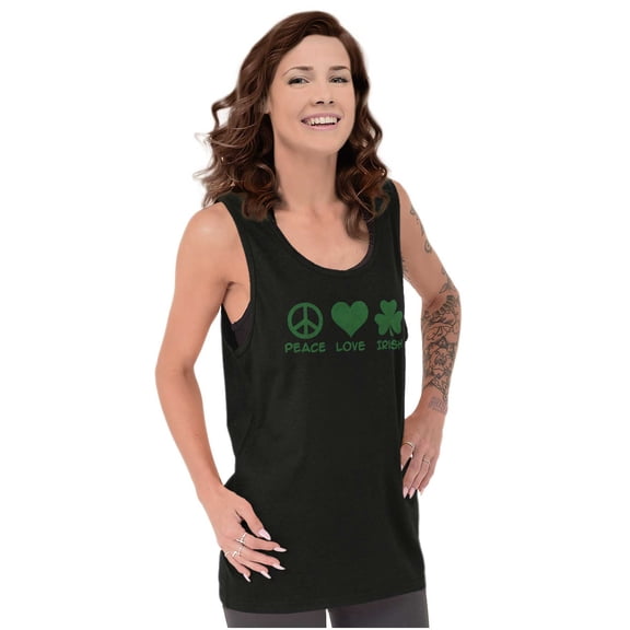 Peace Love Irish St Pattys Day Clover Womens Plus Size Graphic Tank Top Brisco Brands 2X