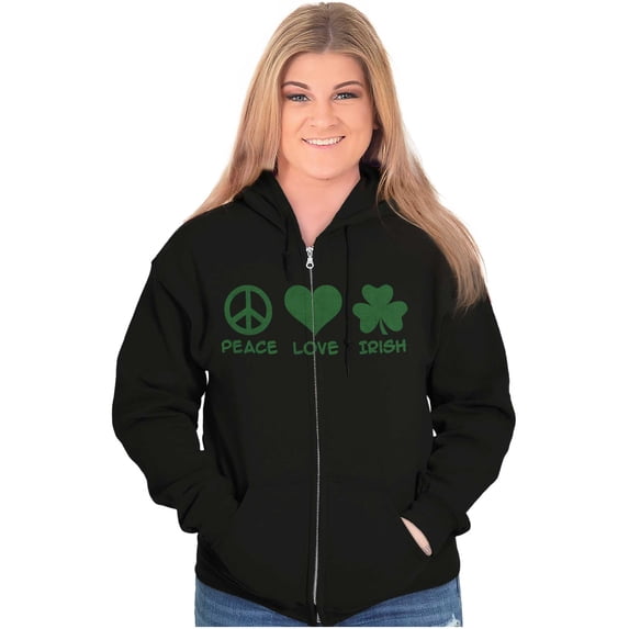 Peace Love Irish St Pattys Day Clover Zip Hoodie Sweatshirt Women Brisco Brands M