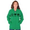 thumbnail image 1 of Peace Love Irish St Pattys Day Clover Zip Hoodie Sweatshirt Women Brisco Brands S, 1 of 6