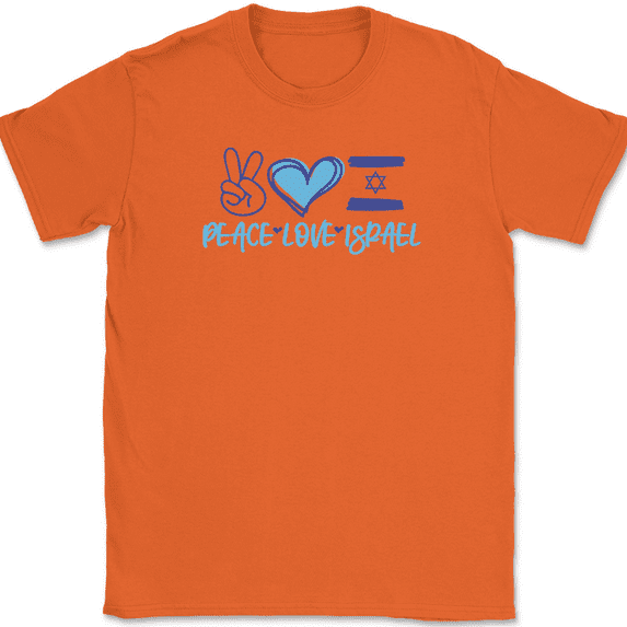 Peace Love Israel T-Shirt Funny Hanukkah Holiday Hebrew Jewish Tee - Orange, 5XL
