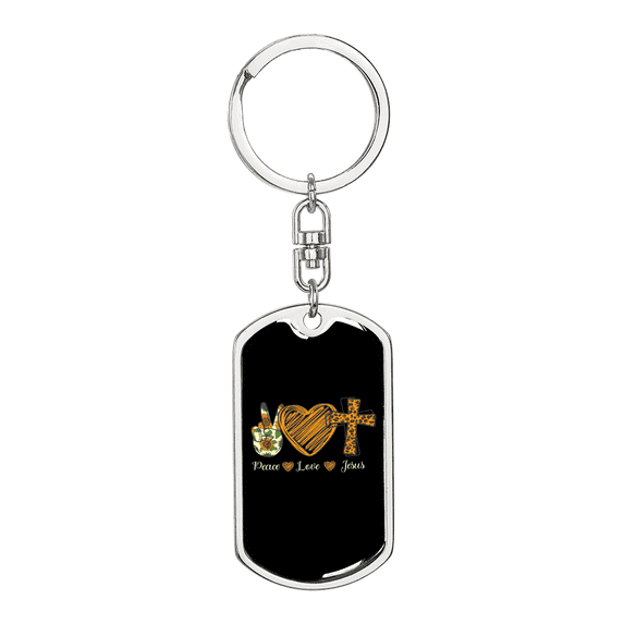 Peace Love Jesus Stainless Steel or 18k Gold Premium Swivel Dog Tag Keychain