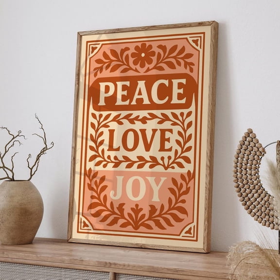 Peace Love Joy Poster Vintage Inspired Wall Art, Unframed Paper Poster 8x10in