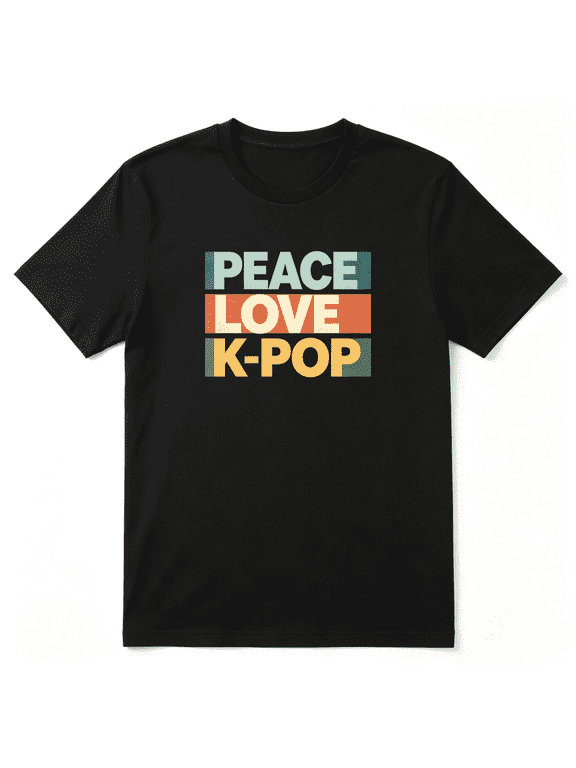Peace Love K-Pop Music Fan Cool Graphic Tee for Men and Women, Fun Birthday Gift Cotton Short Sleeves T-Shirt