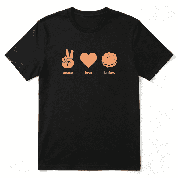 Peace Love Latkes Hanukkah Message Retro Graphic Tee for Men and Women, Funny Holiday Gift Cotton Short Sleeves T-Shirt
