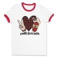 thumbnail image 1 of Peace Love Latte Ringer Tee Shirt Unisex Large White/Red, 1 of 5
