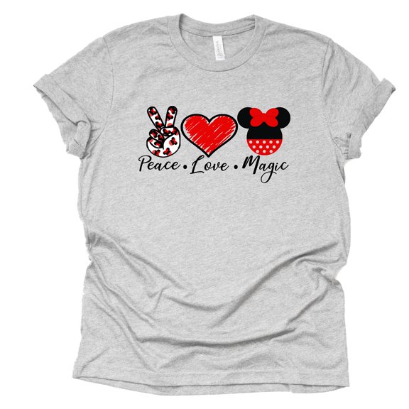 Peace Love Magic Shirt Adult Women Ladies Character Tshirt (Minnie-Gray, Medium)