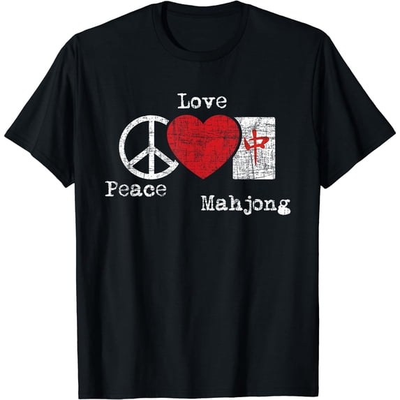 Peace Love Mahjong - Gambling Casino Player Chinese Game T-Shirt Black Small