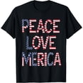 thumbnail image 1 of Peace Love Merica 4th of July American flag independence day T-Shirt, 1 of 3