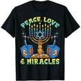 thumbnail image 1 of Peace, Love & Miracles Jewish Menorah & Dreidel T-Shirt, 1 of 4