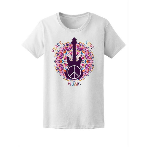 Peace Love Music Guitar T-Shirt Women -Image by Shutterstock, Female x-Large