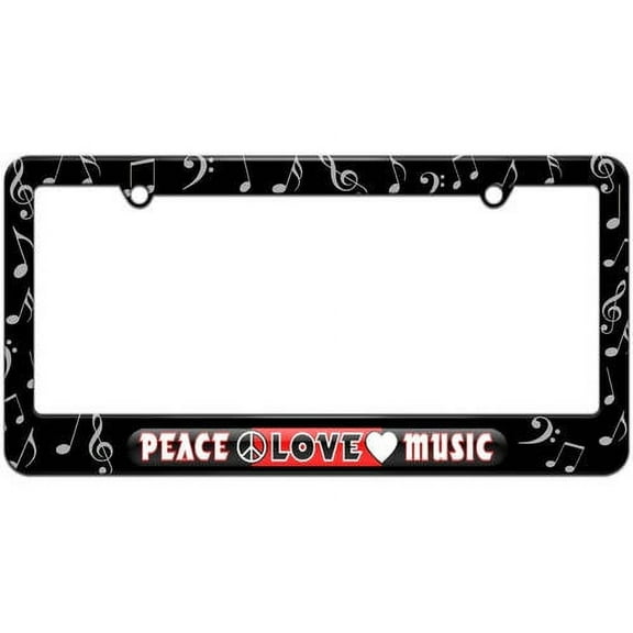 Peace Love Music License Plate Tag Frame, Multiple Colors