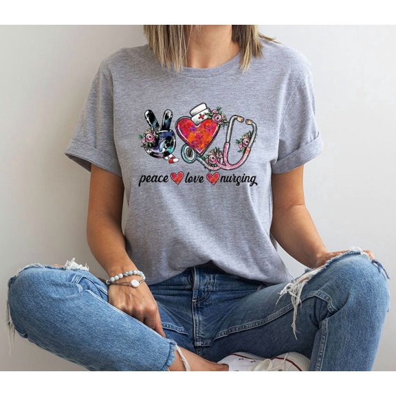 Peace Love Nursing Shirt, Nursing Tee, Nurse, Peace Shirt, Love Shirt, Nursing Shirt, Nursing School Tee, Cute Nurse Shirt All Size S-5Xl