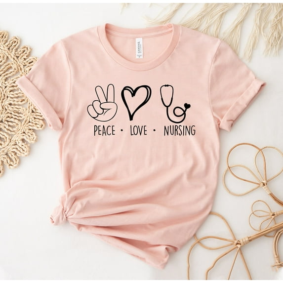 Peace Love Nursing Shirt T-shirt Gift Nurse Top Registered Nurset Tee School Shirts Life Gray Leoaprd Solid White Vinyl Leopard Women's Lover