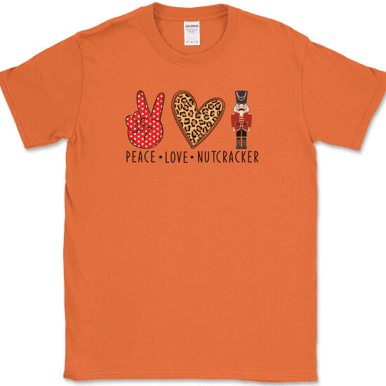 Peace Love Nutcracker T-Shirt Funny Holiday Christmas Humor Tee - Orange, 2XL