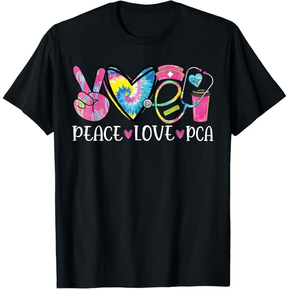 Peace Love PCA Patient Care Assistant Heart Stethoscope T-Shirt