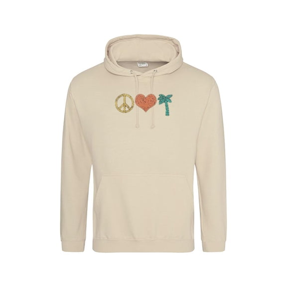 Peace Love Palm Trees Summer Vacation, Relaxation, Beach, Tropical, Island Fun Hoodie Unisex, up to 5XL