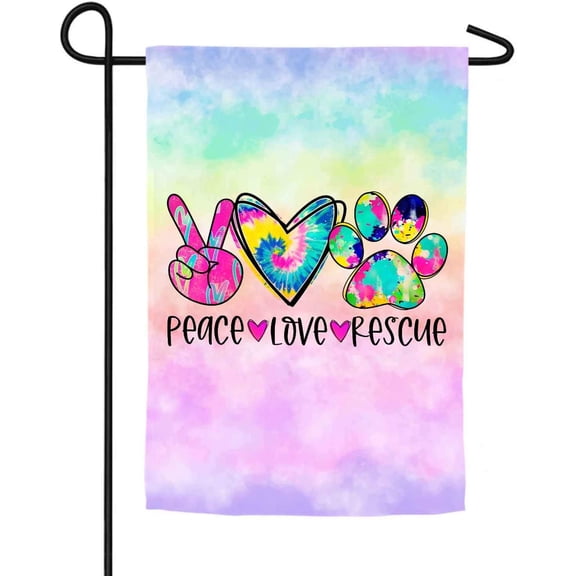 Peace Love Paw Rescue Colorful Farmhouse Yard Outdoor Decoration Burlap Garden Flag 12.5 x 18 Inch Double Sided
