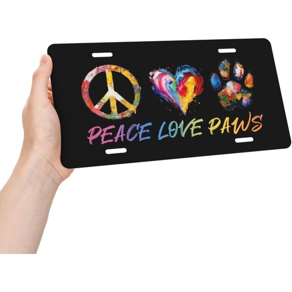 Peace Love Paws Metal Automotive License Plate Funny for Front of Car Decoration Accessory Tag 6 X 12 Inch