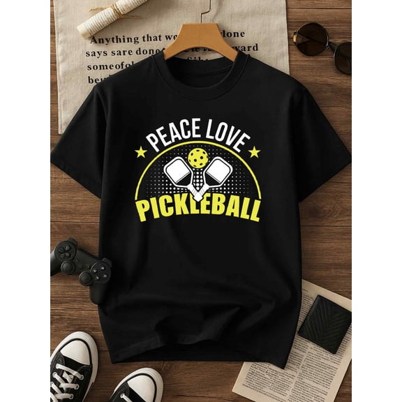 Peace Love Pickleball men's Exercise 180G 100% Cotton black basketball gym Fashion Unisex Shirt Graphic Tee tshirts Original Unisex Shirt Crewneck tshirts